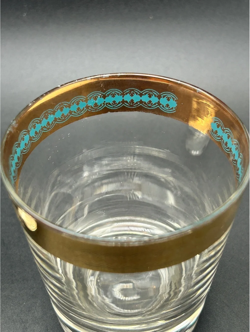 Vintage MCM Whiskey/Cocktail Glasses with Gold Overlay and Turquoise
